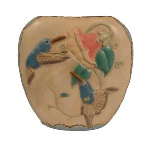 Vintage 1980s Ceramic Hummingbird Vase Flowers Textured
